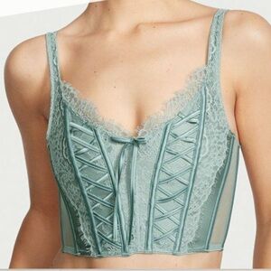 Victoria Secret Dream Angels Unlined Lace-Up Corset Top Light Teal